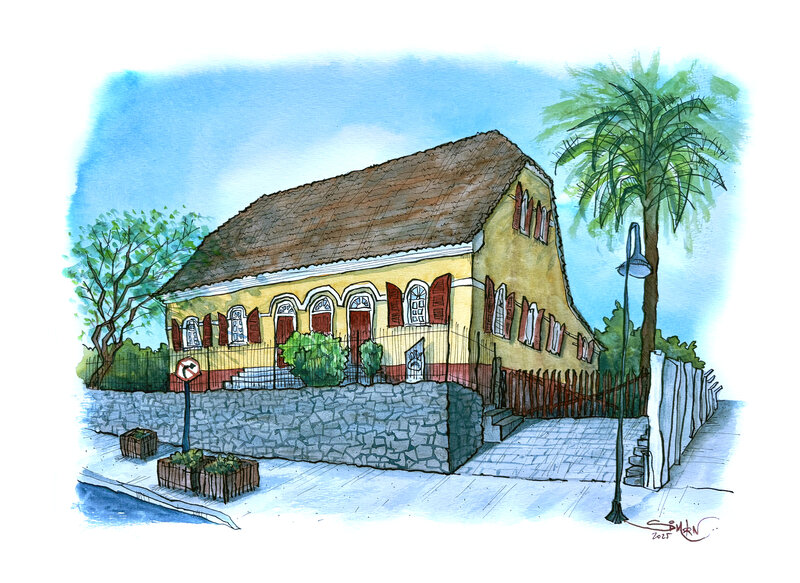 Estampa Casa do Cavalo Baio — aquarela autoral