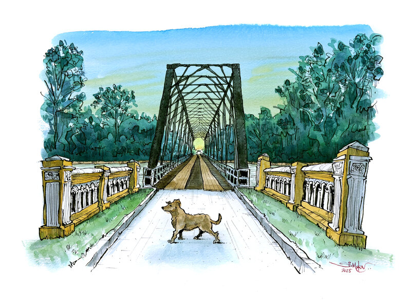 Estampa Pontes Metálicas — aquarela autoral