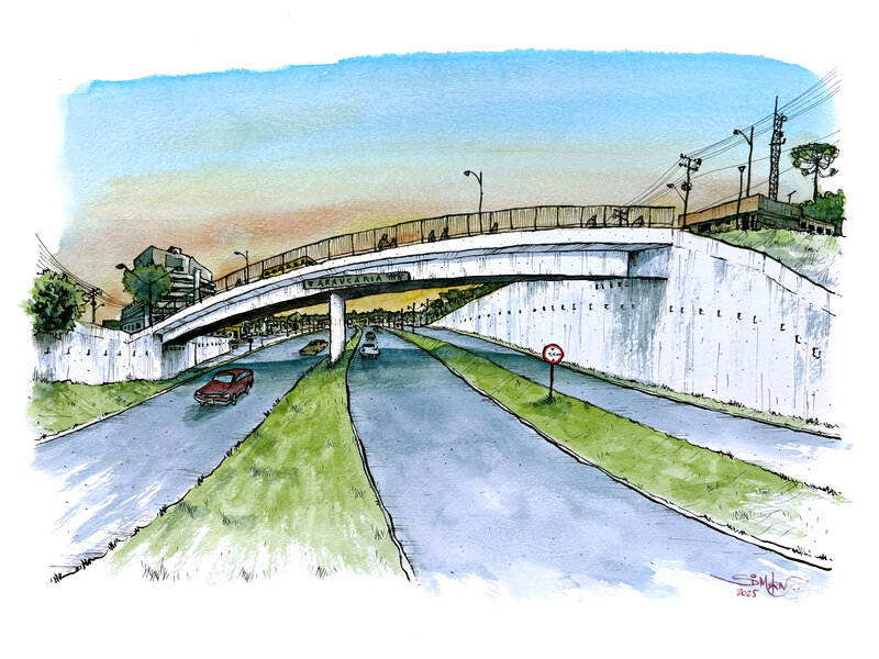 Estampa Viaduto de Entrada — aquarela autoral