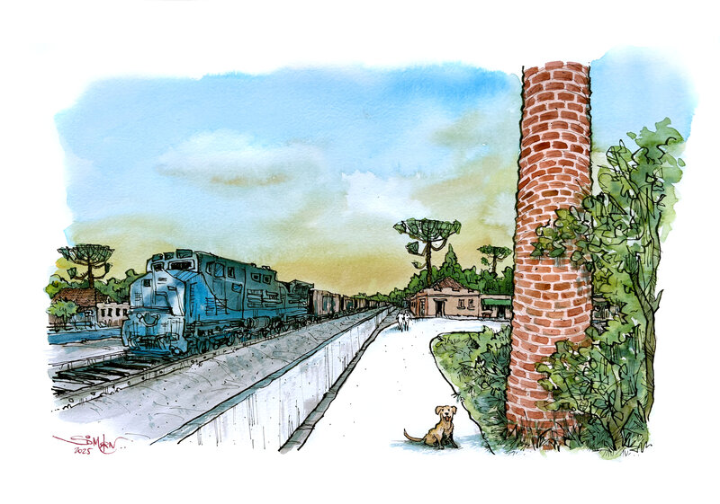 Estampa Distrito de Guajuvira — aquarela autoral